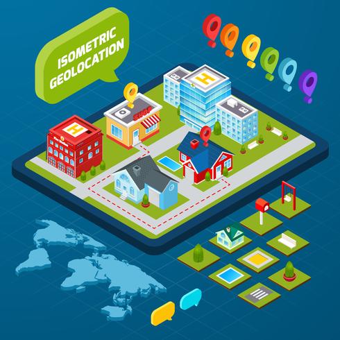 Isometric Geolocation Concept vector