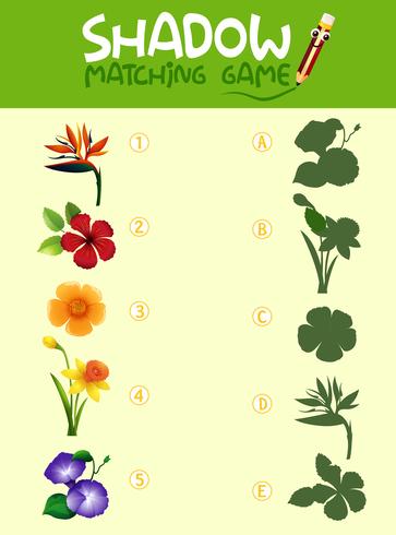 Flower shadow matching game template vector