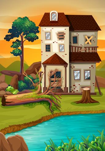 Old house by the pond vector