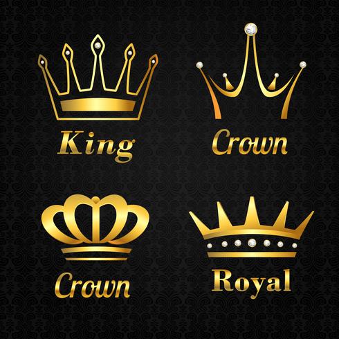 Golden crown labels set vector