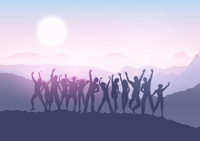 party crowd in sunset landscape 1412 vector