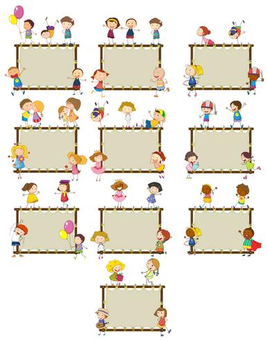 Happy children and empty banners vector