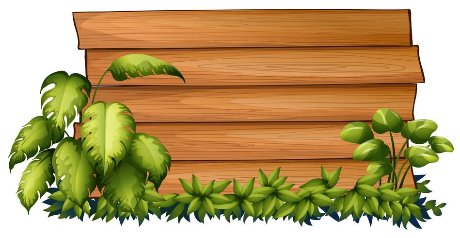 Wooden board on green bush vector