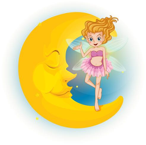 A fairy standing on a sleeping half moon  vector