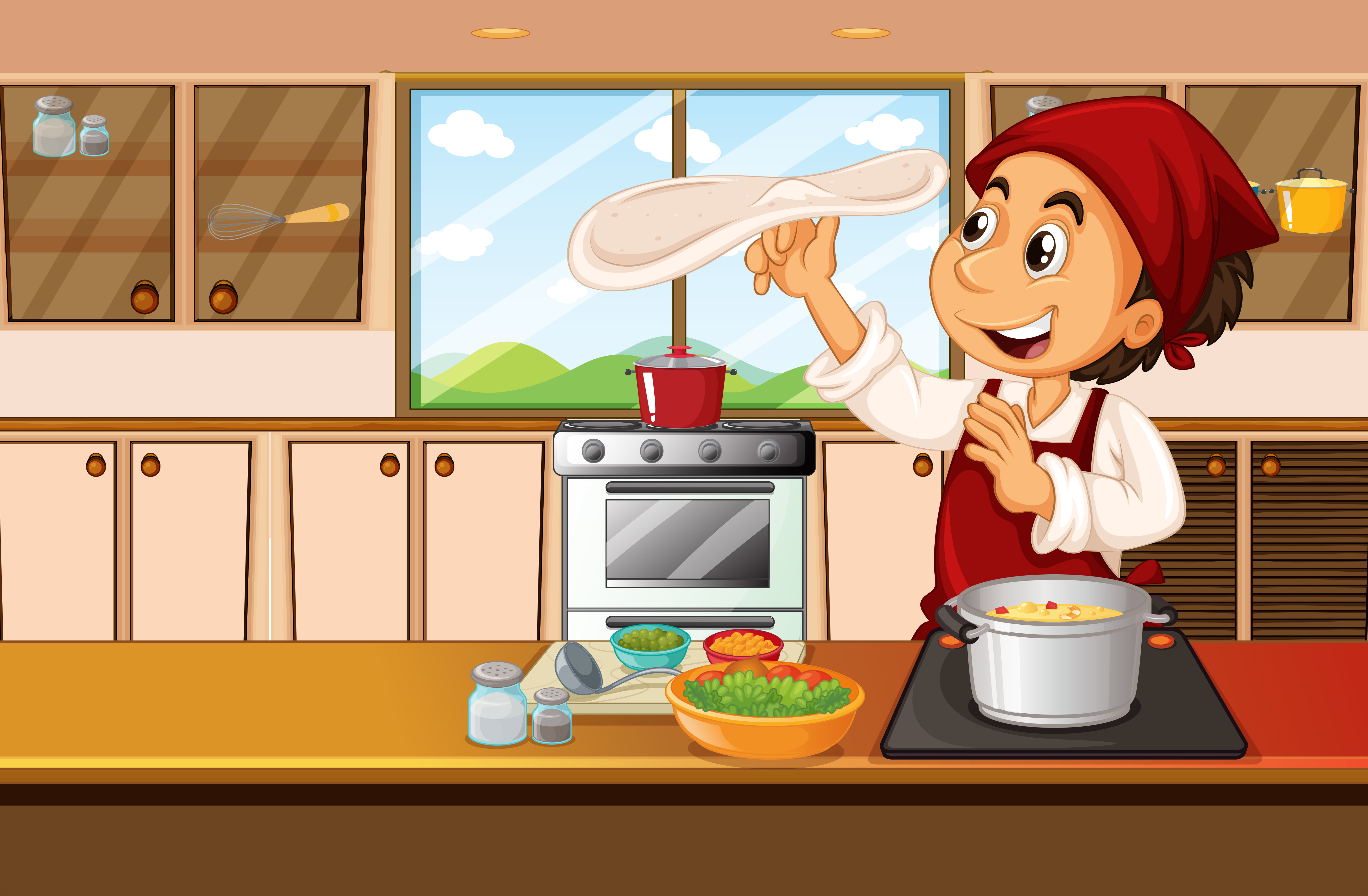 Chef cooking food in kitchen 445319 Vector Art at Vecteezy