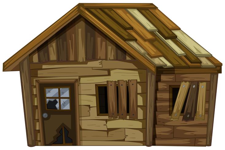 Wooden house with broken windows vector