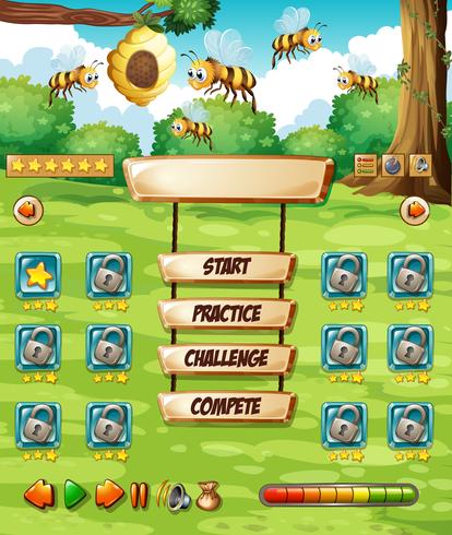 Bee in nature game template vector