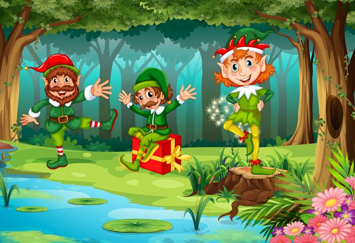 Christmas elf in forest vector