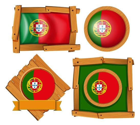 Bandera de Portugal en placas redondas y cuadradas. vector