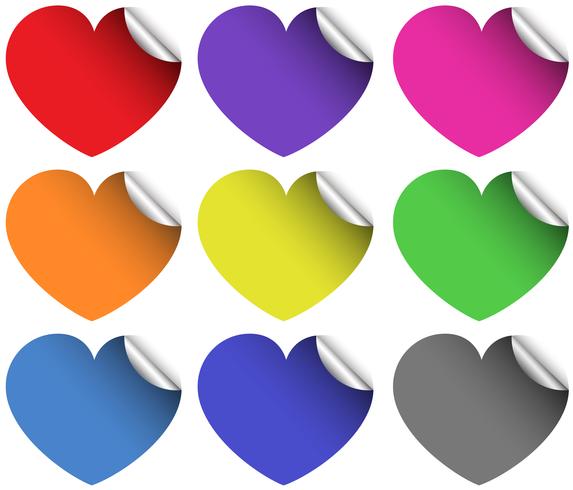 Pegatinas de corazones en diferentes colores. vector