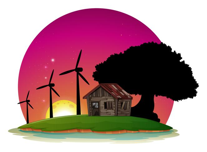 A Lakeside View with Windmill vector