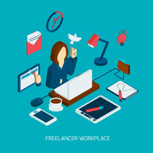 Freelance Workplace Isometric vector