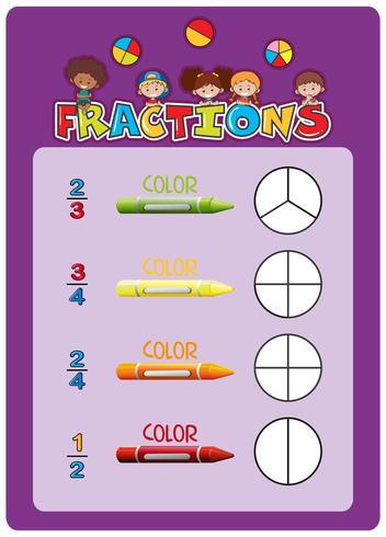 A math fractions worksheet vector