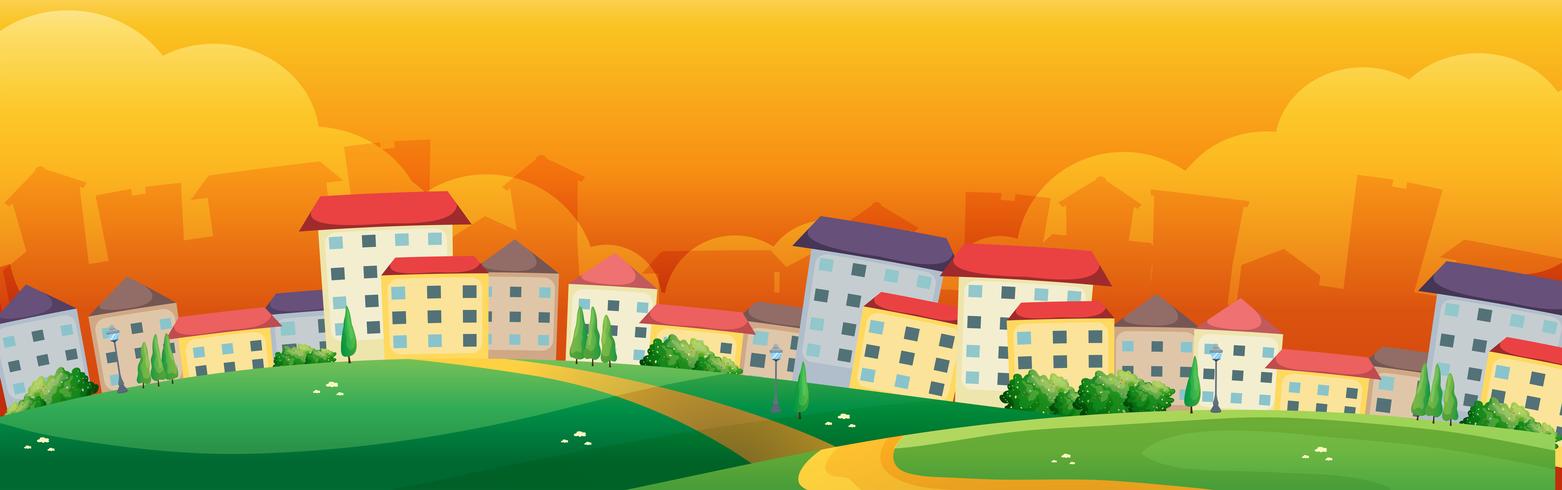 Background scene with buildings in the village vector