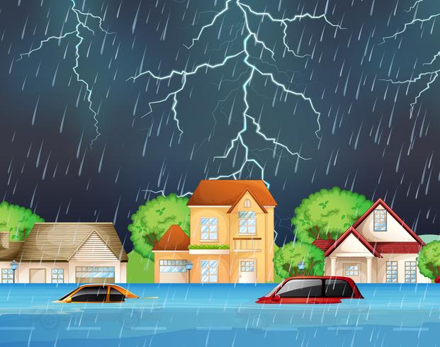 extreme flood in suburban streets vector
