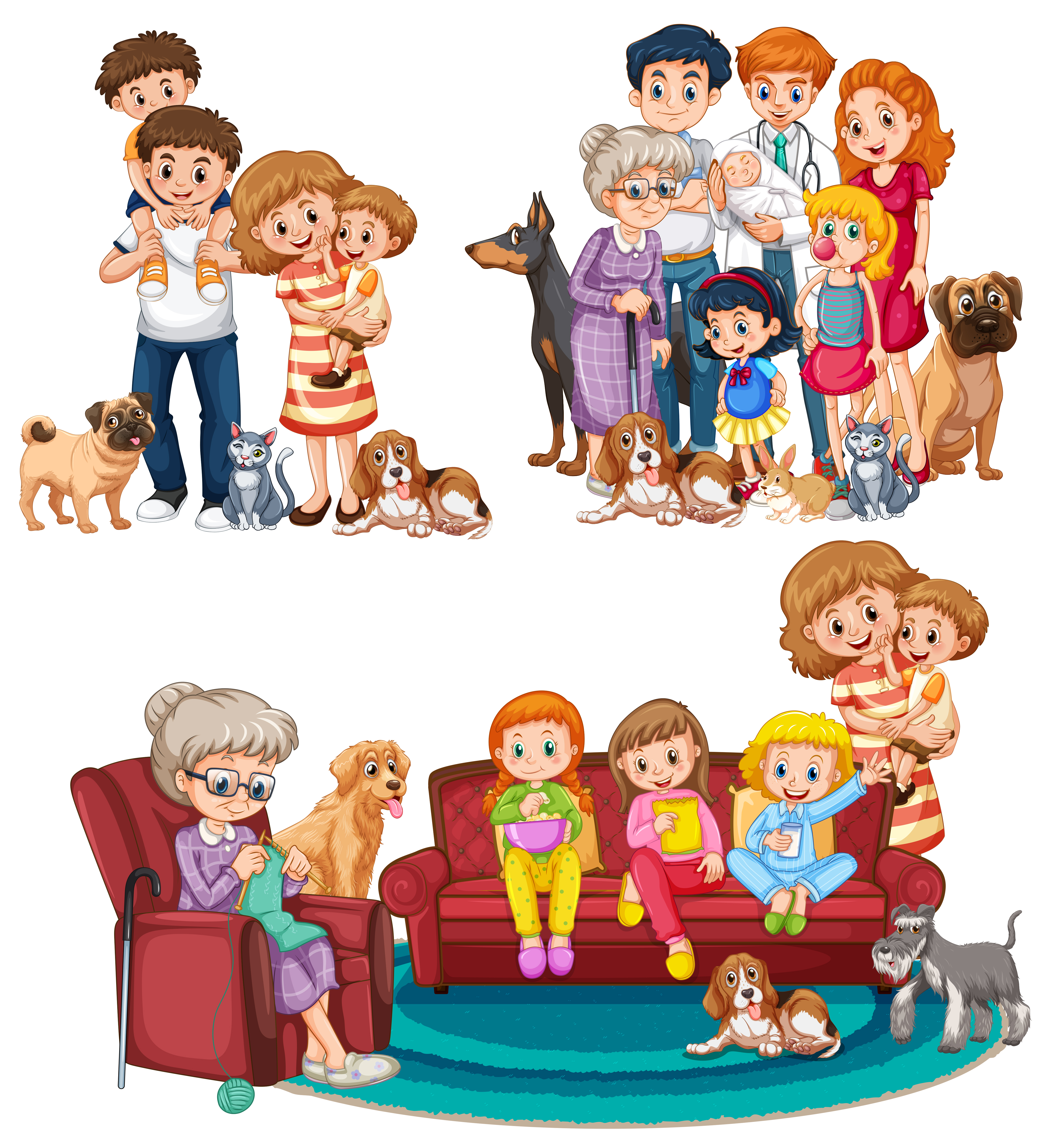 A set of big family 445433 Vector Art at Vecteezy