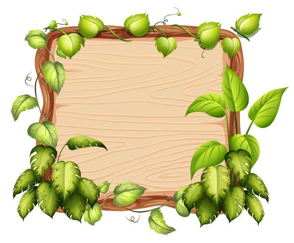 A wooden banner with green leaf vector