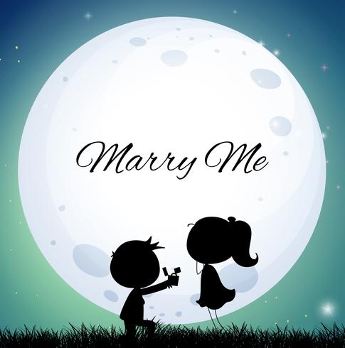 Pareja de amor que propone matrimonio en la noche de luna llena vector
