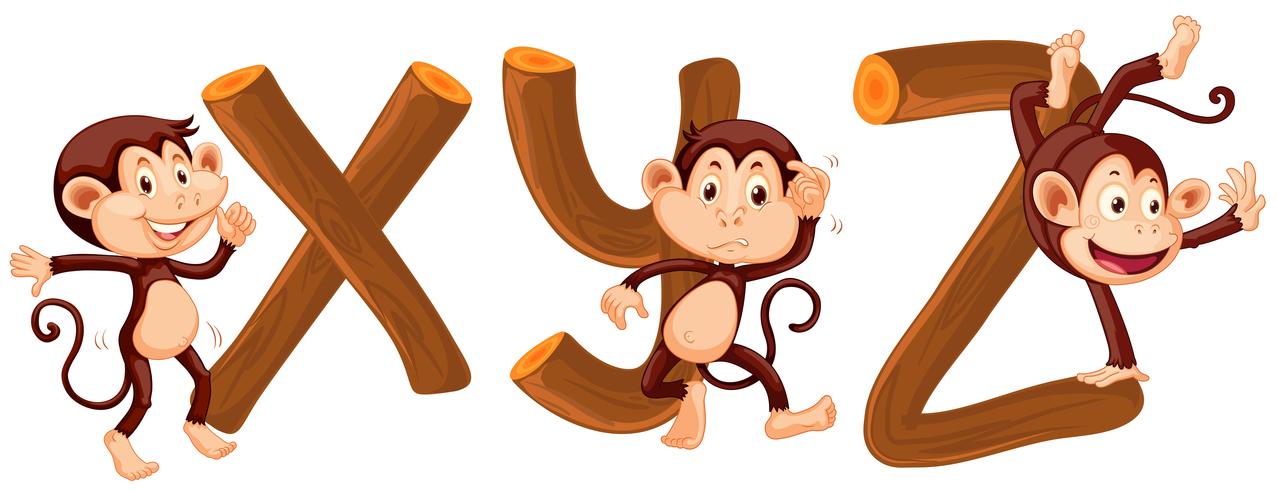 Monkey and wood alphabet vector