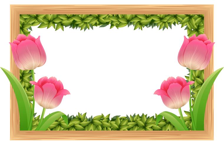 Frame template with pink tulip flowers vector