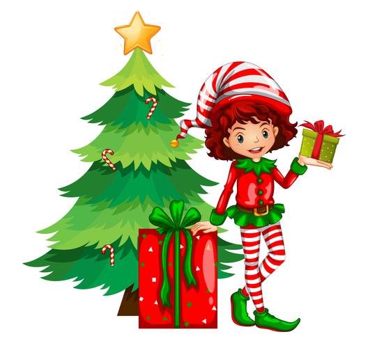 Christmas theme with tree and elf vector