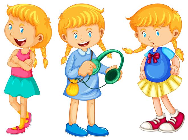 Girl in three different outfits vector