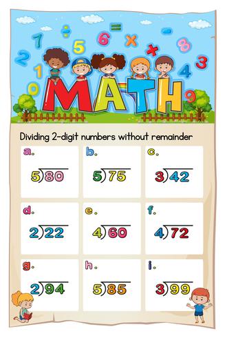 Math worksheet template for dividing two digits vector
