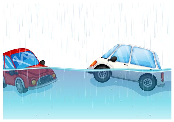 Cars floating on the flood vector