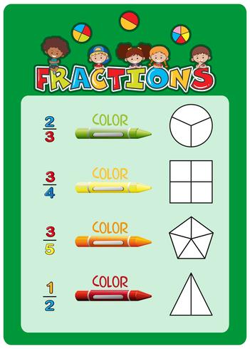 Math fractions worksheet template vector