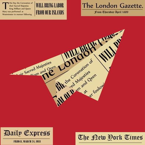 Paper plane. Aircraft from newspaper on white background. Fresh news concept. vector