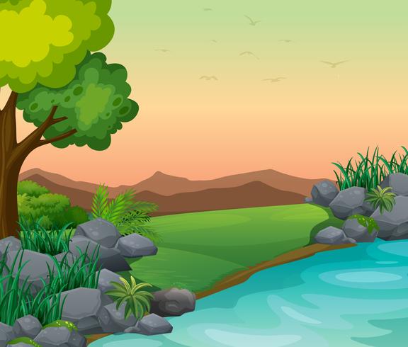 Scene with river and mountains vector