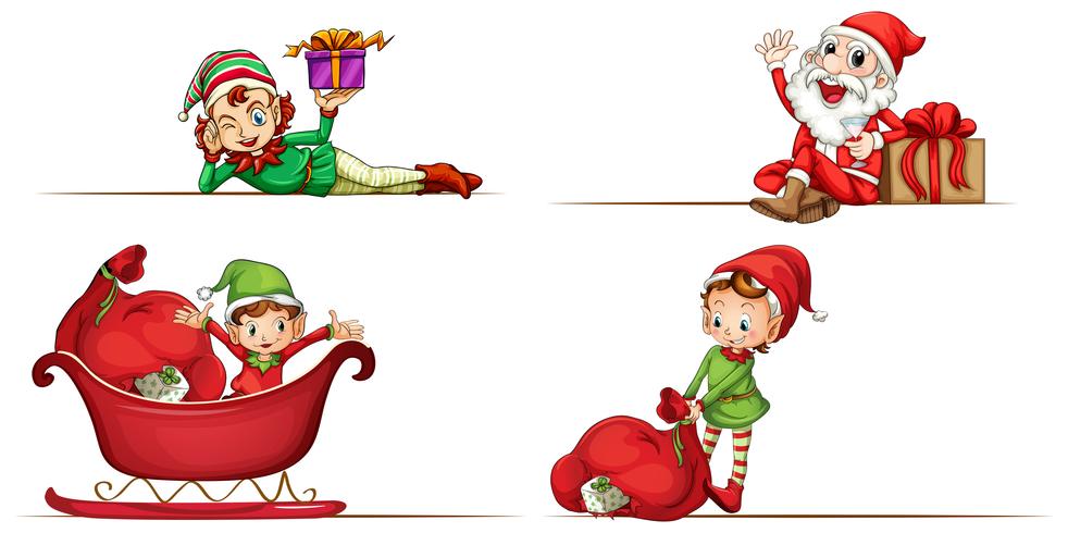 Christmas elf and Santa on white background vector