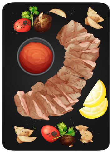 Steak and Sauce on Plate vector