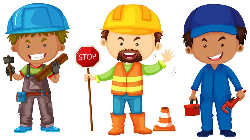 Three men doing different jobs vector