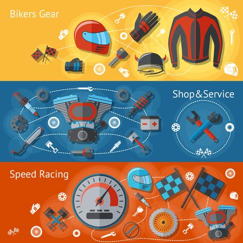 Motorcycle banners flat set vector