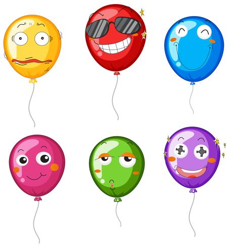 Globos de colores con diferentes emociones faciales. vector