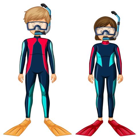 Man and woman in scuba diving outfit vector