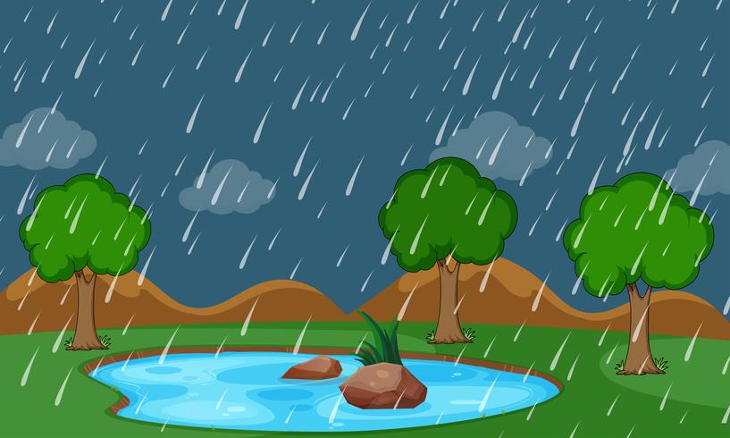 Una escena lloviendo de la naturaleza. vector