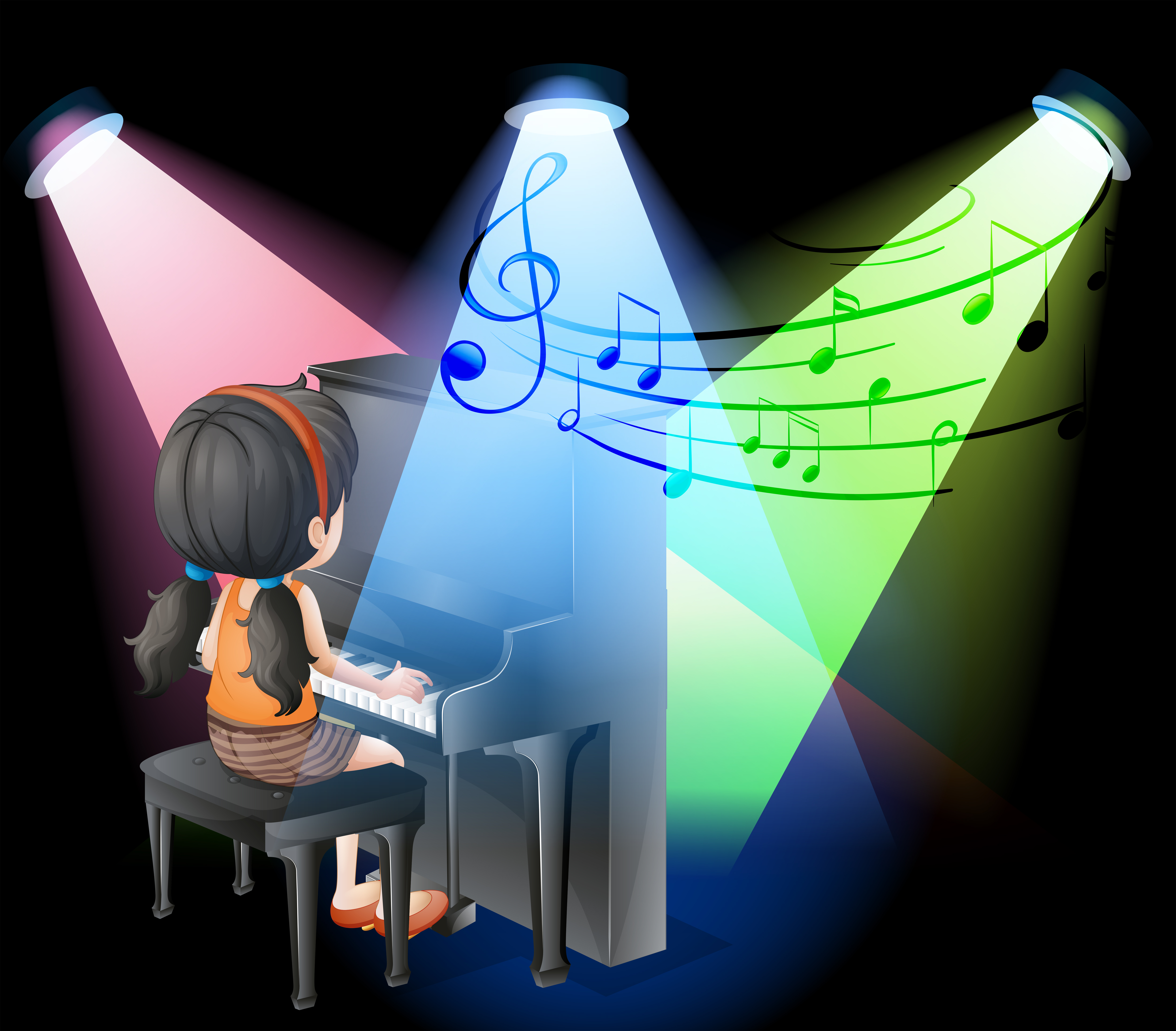 Girl playing piano on stage 445598 Vector Art at Vecteezy