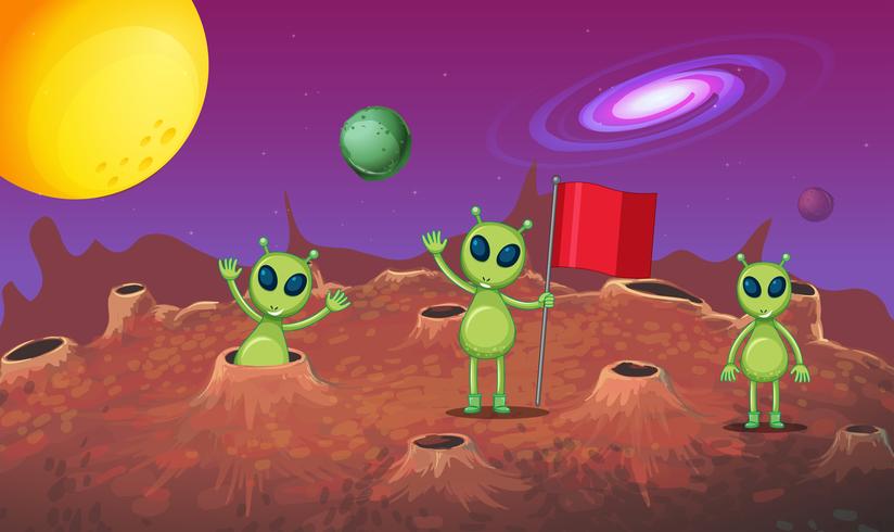 Tres alienígenas explorando el nuevo planeta. vector