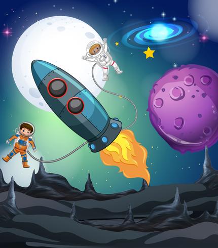 Astronaut and spaceship in galaxy vector