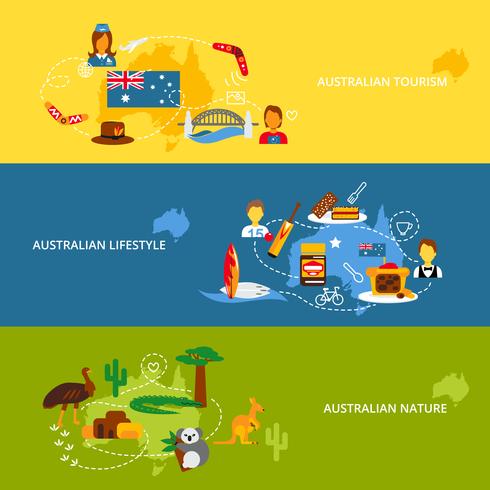 Conjunto de banner plano de Australia vector