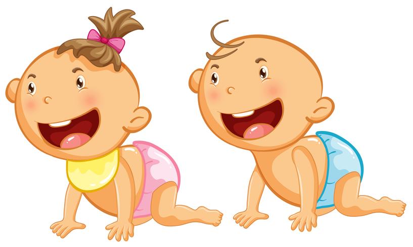 Baby boy and girl with big smile vector