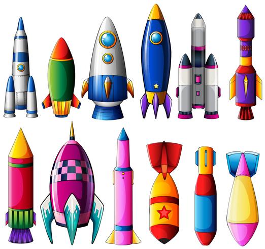 Different designs for rockets vector