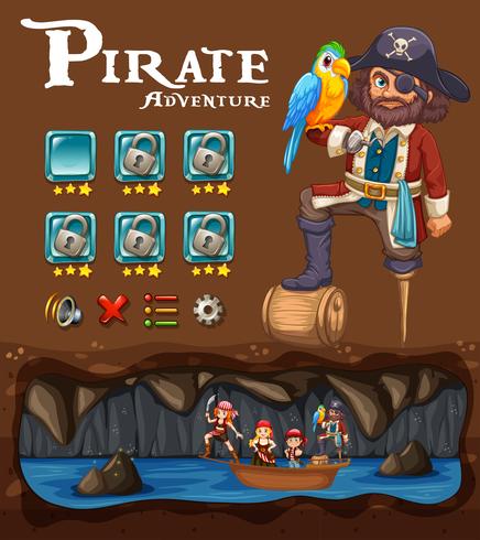 Una plantilla de juego de aventura pirata vector