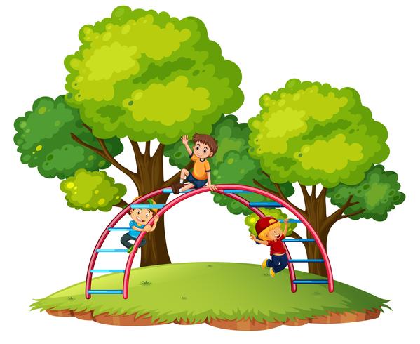 Boys playing playgroud equipment vector