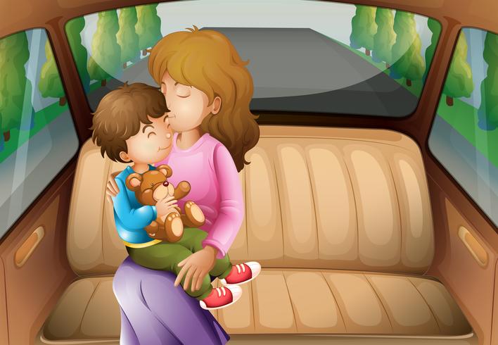 Boy and mother in back seat  vector