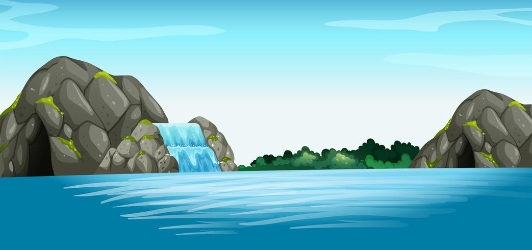 Scene with waterfall and cave vector