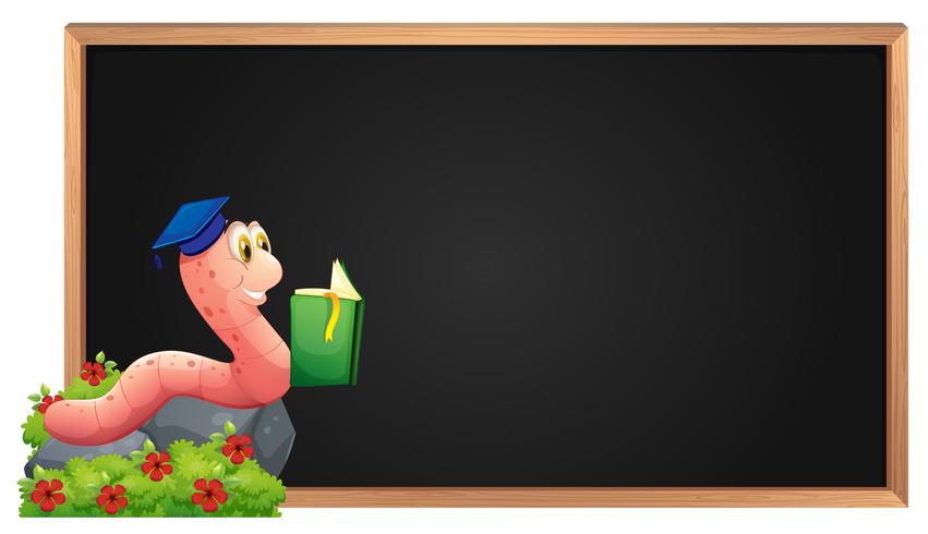 Frame template with worm reading book vector