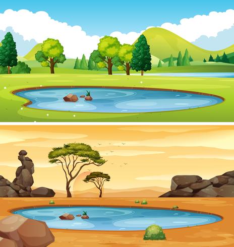 Two scenes with the pond vector